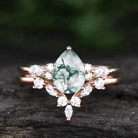 moss agate engagement ring